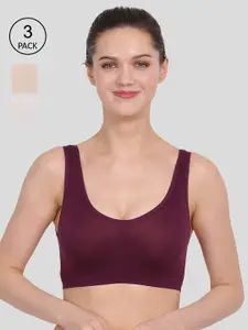 Amour Secret Pack of 3 Purple & Nude-Coloured Non Padded Bra