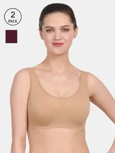 Amour Secret Maroon & Nude-Coloured Pack Of 2 Solid Non-Wired Non Padded Everyday Bra