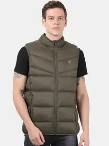 t-base Men Olive Green Windcheater Puffer Jacket