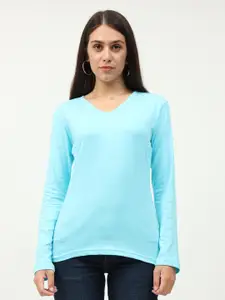 Fleximaa Women Blue V-Neck T-shirt