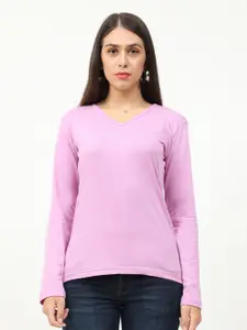 Fleximaa Women Lavender V-Neck T-shirt