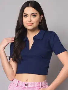 AAHWAN Blue Collared Crop Top