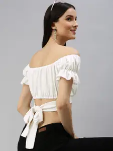 AAHWAN White Off-Shoulder Bardot Crop Top