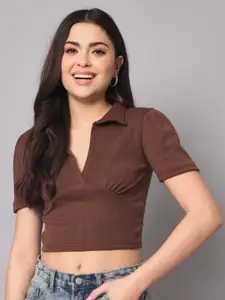 AAHWAN Brown Collared Crop Top