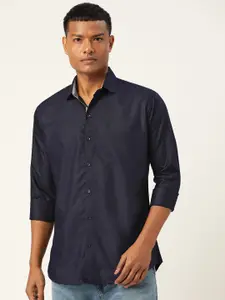 Zombom Men Navy Blue Regular Fit Casual Shirt