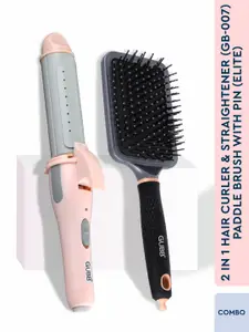 GUBB 2-In-1 Hair Curler & Straightener with Elite Paddle Hair Brush