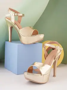 Walkfree Gold-Toned Embellished Stiletto Heels
