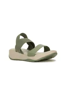 Bata Green Colourblocked Wedge Sandals