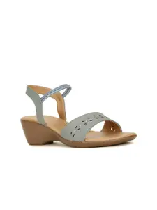 Bata Blue Colourblocked Block Peep Toes with Laser Cuts