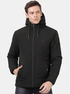 t-base Men Black Checked Windcheater Padded Jacket