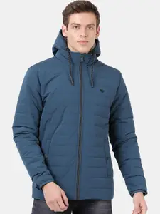 t-base Men TealFull Sleeve Solid Heavy Puffer Jacket With Hoodie