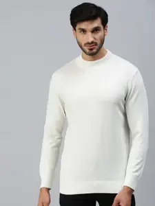 98 Degree North Men Off White Solid Pullover