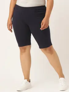 theRebelinme  Plus Size Women Navy Blue High-Rise Shorts