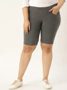 theRebelinme Plus Size Women Charcoal Slim Fit High-Rise Shorts
