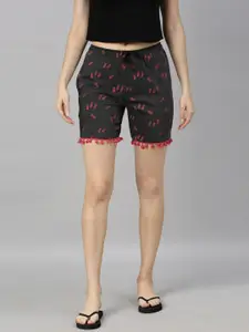 Kryptic Women Charcoal & Pink Printed Lounge Shorts