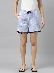 Kryptic Women Blue & White Printed Lounge Shorts