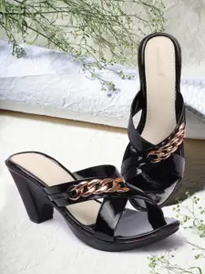 FASHIMO Black Embellished Block Sandals