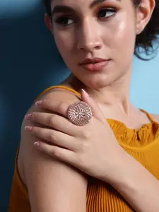 PANASH Rose Gold-Plated White Stone-Studded Finger Ring