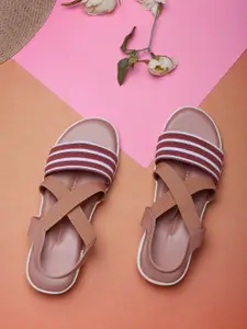 AROOM Women Pink Striped Bows Flats