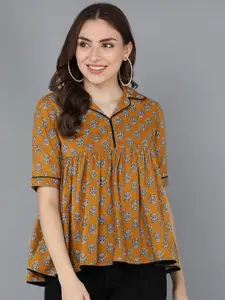 ZNX Clothing Mustard Yellow Floral Print Empire Top