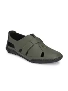 MENGLER Men Olive Green & Black Shoe-Style Sandals
