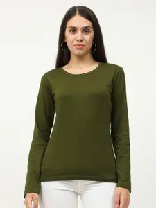 Fleximaa Women Olive Green T-shirt