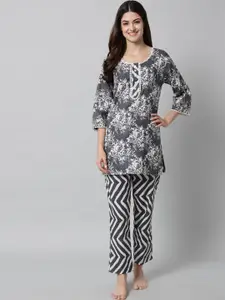 SEPHANI Grey Printed Nightdress
