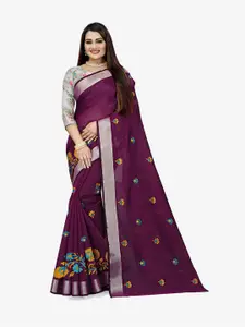 Indian Fashionista Purple & Blue Floral Embroidered Silk Cotton Uppada Saree