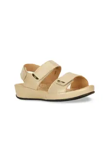 Scholl Gold-Toned Leather Wedge Sandals with Laser Cuts