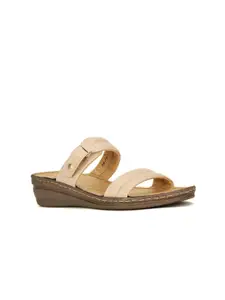 Scholl Off White Leather Wedge Sandals with Laser Cuts
