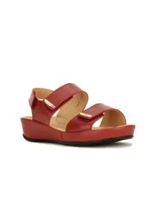 Scholl Red Colourblocked Leather Wedge Sandals