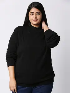 Style Quotient Women Black Solid Cotton Casual Knitted Pullover