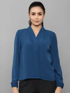 Allen Solly Woman Blue Solid Cuffed Sleeve Top