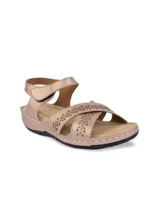 XE Looks Women Copper-Toned Laser Cuts Flats