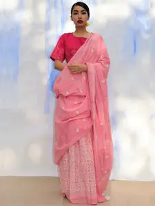 Chidiyaa Pink & White Paisley Pure Cotton Saree