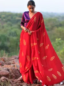 Chidiyaa Red Ethnic Motifs Pure Silk Saree