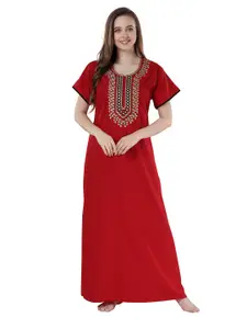 Be You Red Embroidered Maxi Nightdress