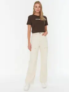Trendyol Women Off White Solid Cotton Jeans
