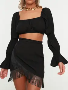 Trendyol Black Solid Casual Wrap Mini Skirt