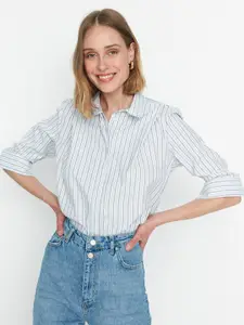 Trendyol Women White & Blue Multi Stripes Striped Casual Shirt