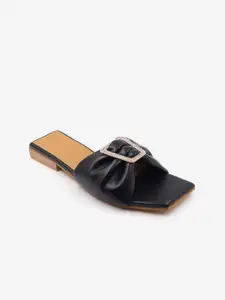 Gibelle Women Black Buckles Flats