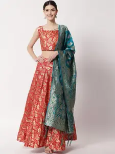 DIVASTRI Red & Gold-Toned Ready to Wear Lehenga & Unstitched Blouse With Dupatta