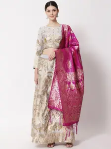 DIVASTRI White & Pink Ready to Wear Lehenga & Unstitched Blouse With Dupatta