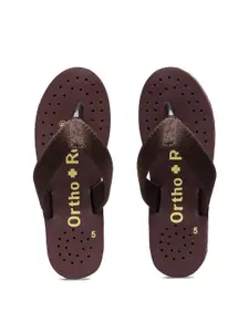 Ortho Rest Women Maroon & Yellow Printed Rubber Thong Flip-Flops