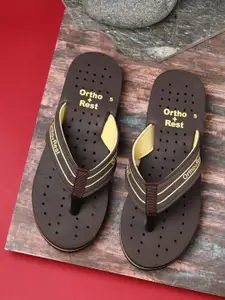 Ortho Rest Women Brown & Yellow Printed Rubber Thong Flip-Flops