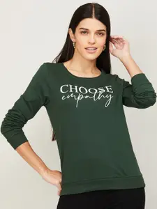 Fame Forever by Lifestyle Women Olive Green Printed Sweatshirt
