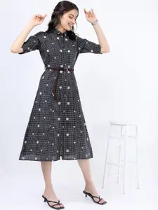 Vishudh Black Checked Shirt Dress