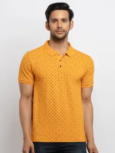 Status Quo Men Mustard Yellow Printed Polo Collar T-shirt