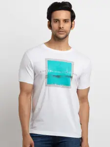 Status Quo Men White Typography Printed Applique T-shirt