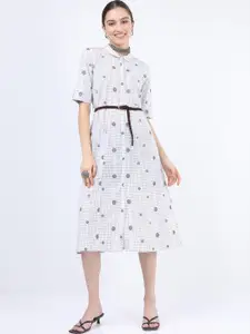 Vishudh White A-Line Midi Dress